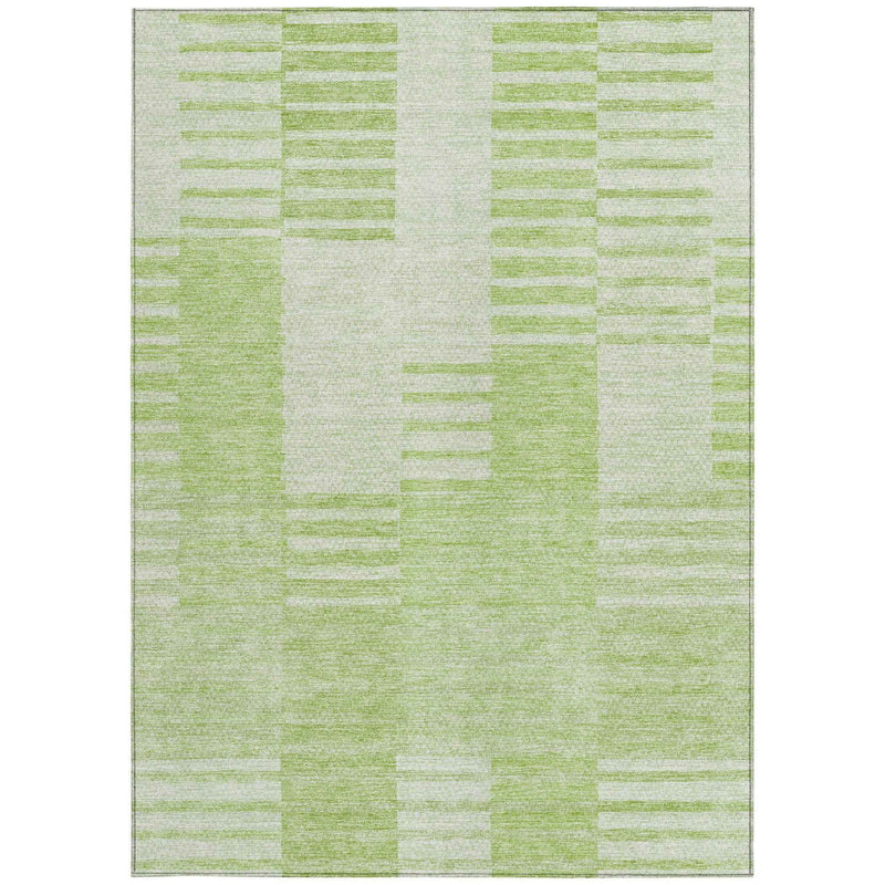 3' X 5' Artichoke Green And Mint Green Striped Washable Indoor Outdoor Area Rug