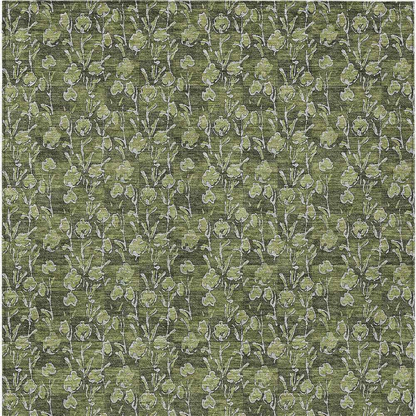 5' X 8' Olive Green Artichoke Green And Ivory Floral Washable Indoor Outdoor Area Rug