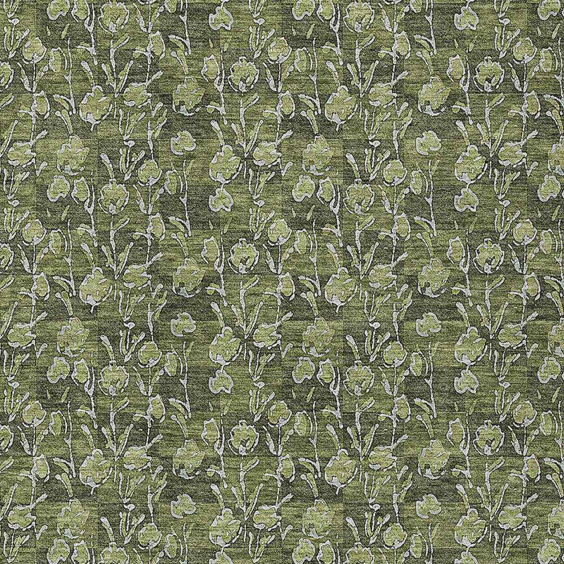 5' X 8' Olive Green Artichoke Green And Ivory Floral Washable Indoor Outdoor Area Rug