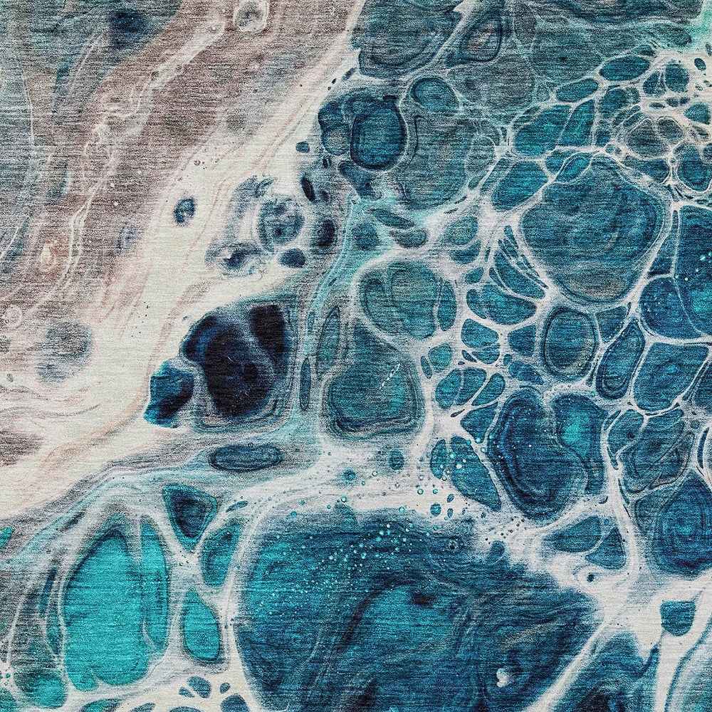 3' X 5' Teal Blue And Navy Blue Nautical Washable Indoor Outdoor Area Rug