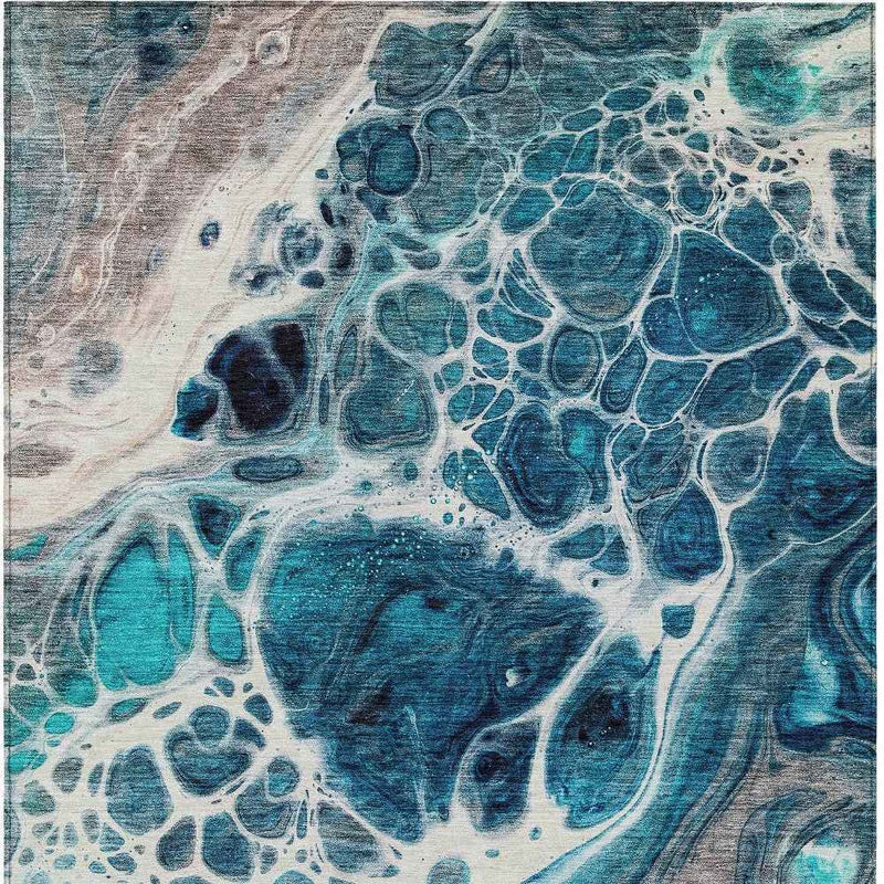 3' X 5' Teal Blue And Navy Blue Nautical Washable Indoor Outdoor Area Rug