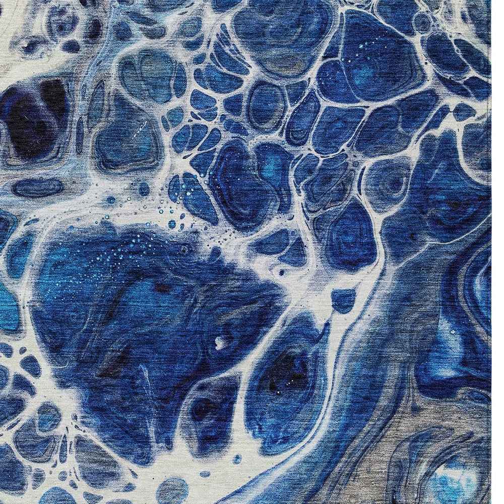 5' X 8' Navy Blue And Gray Nautical Washable Indoor Outdoor Area Rug