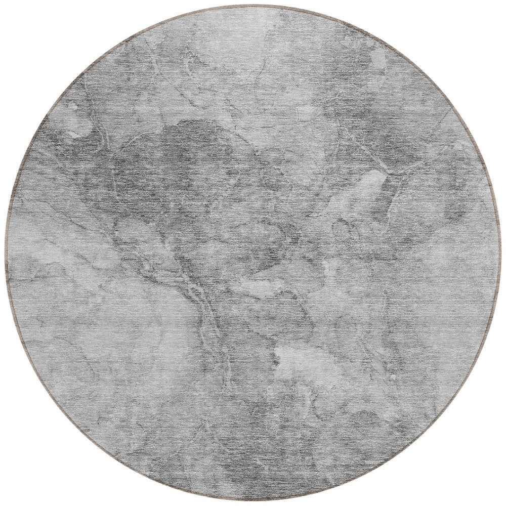 8' Gray Silver And Charcoal Round Nautical Washable Indoor Outdoor Area Rug