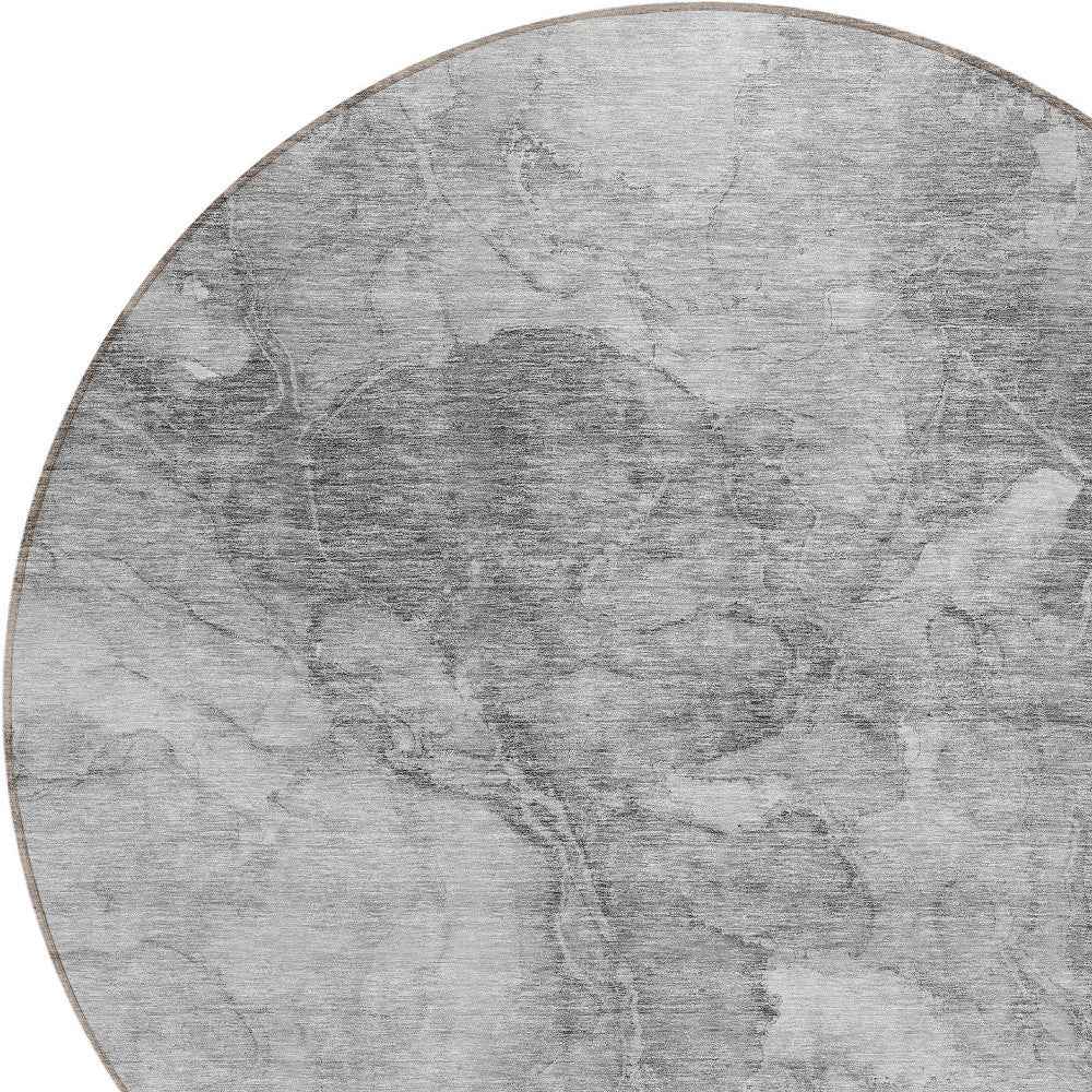 8' Gray Silver And Charcoal Round Nautical Washable Indoor Outdoor Area Rug