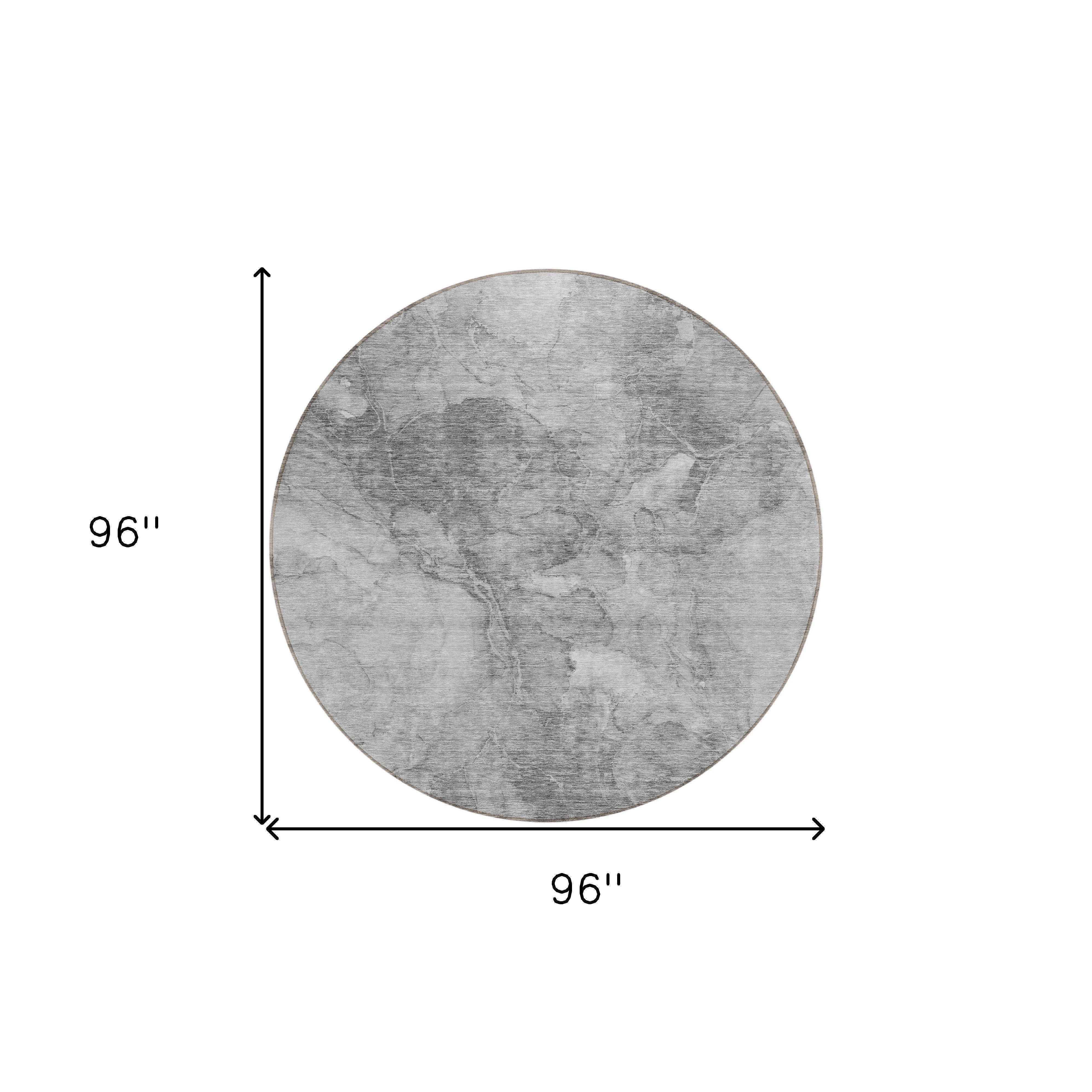 8' Gray Silver And Charcoal Round Nautical Washable Indoor Outdoor Area Rug