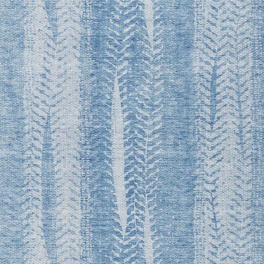 8' X 10' Sky Blue And Denim Blue Botanical Leaves Washable Indoor Outdoor Area Rug