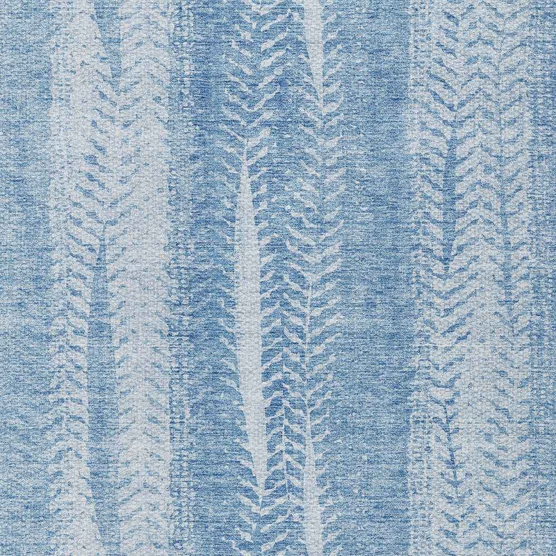 8' X 10' Sky Blue And Denim Blue Botanical Leaves Washable Indoor Outdoor Area Rug