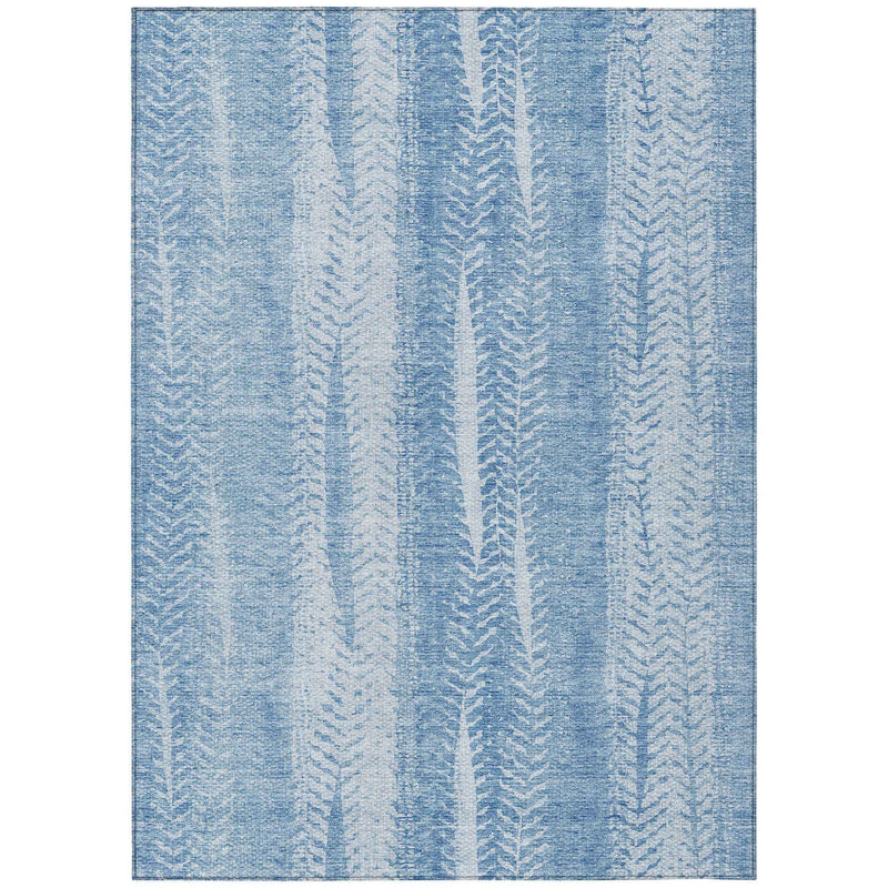 8' X 10' Sky Blue And Denim Blue Botanical Leaves Washable Indoor Outdoor Area Rug