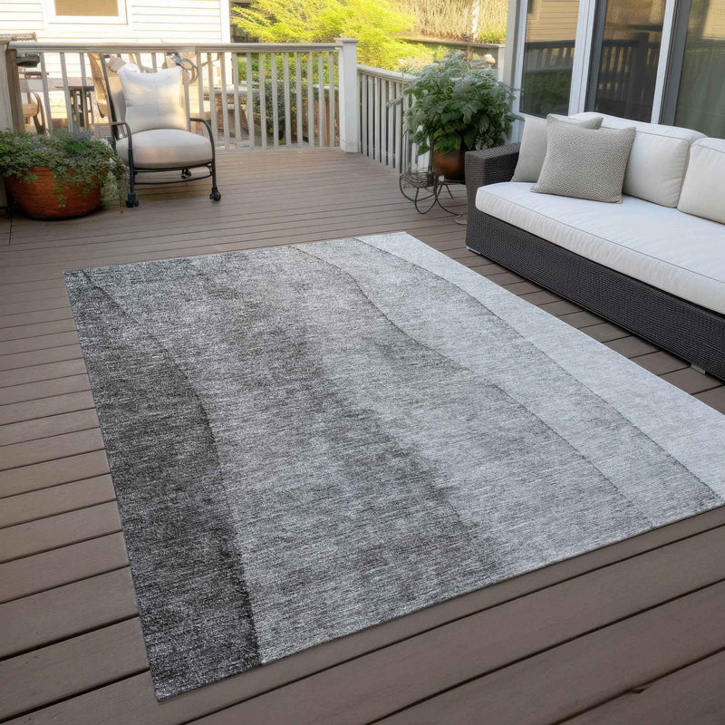 9' X 12' Gray Silver And Charcoal Ombre Washable Indoor Outdoor Area Rug
