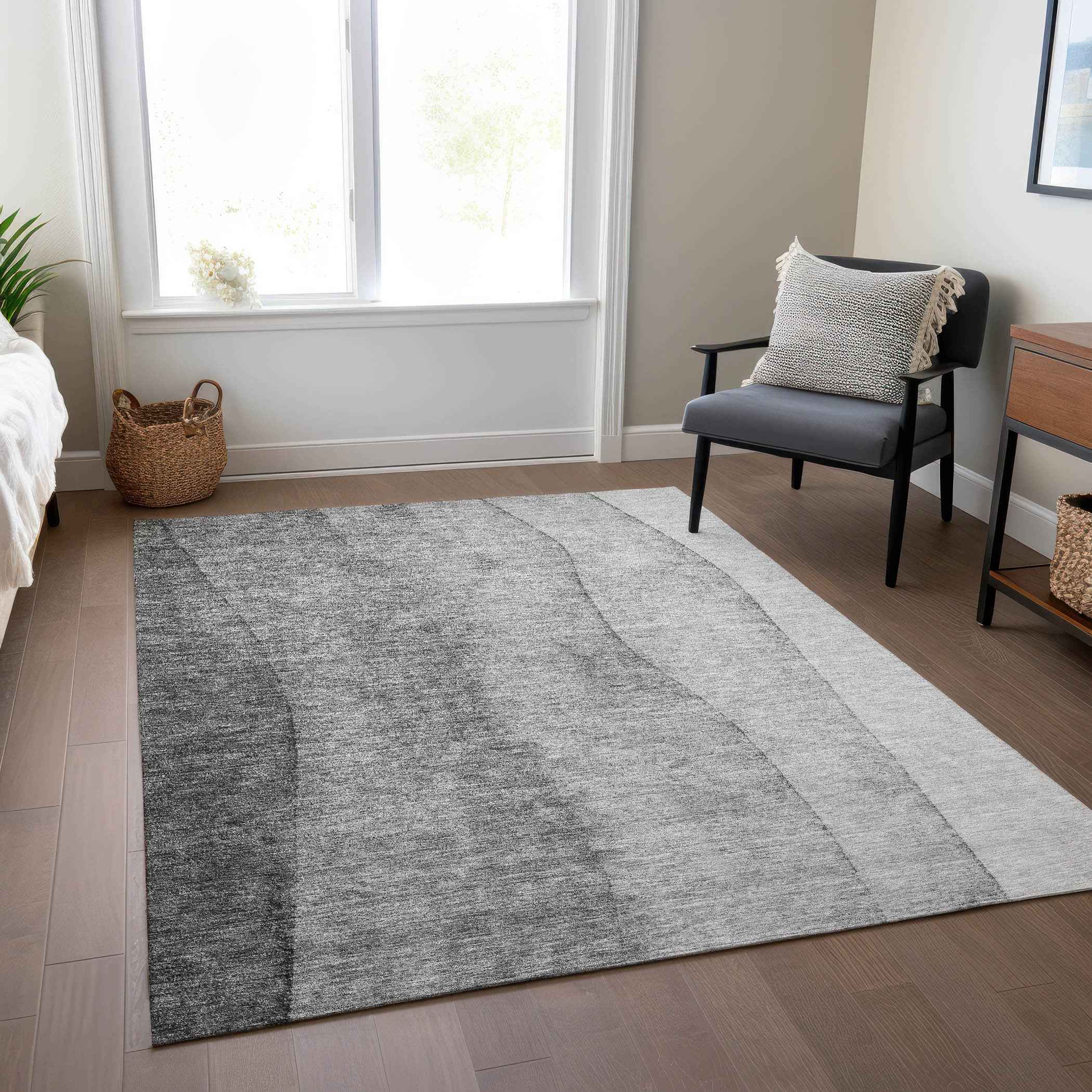 9' X 12' Gray Silver And Charcoal Ombre Washable Indoor Outdoor Area Rug