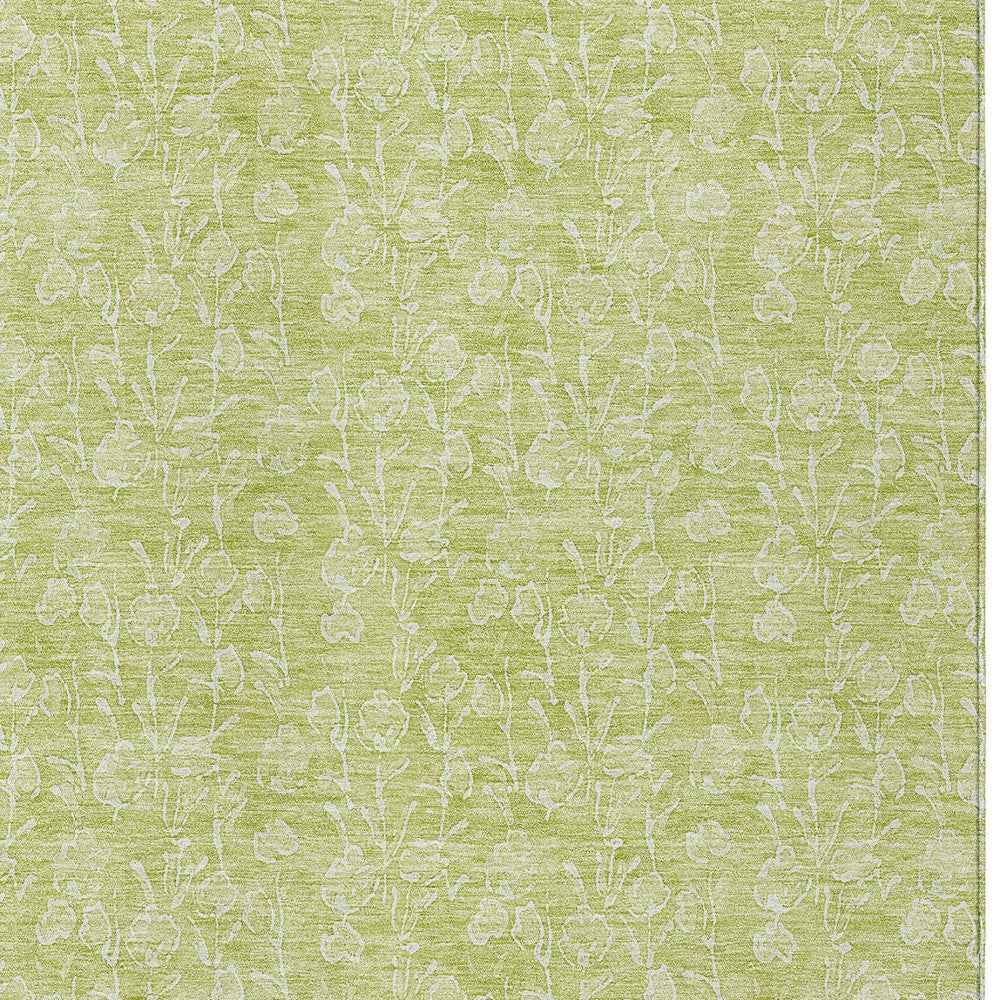 8' X 10' Artichoke Green And Ivory Floral Washable Indoor Outdoor Area Rug