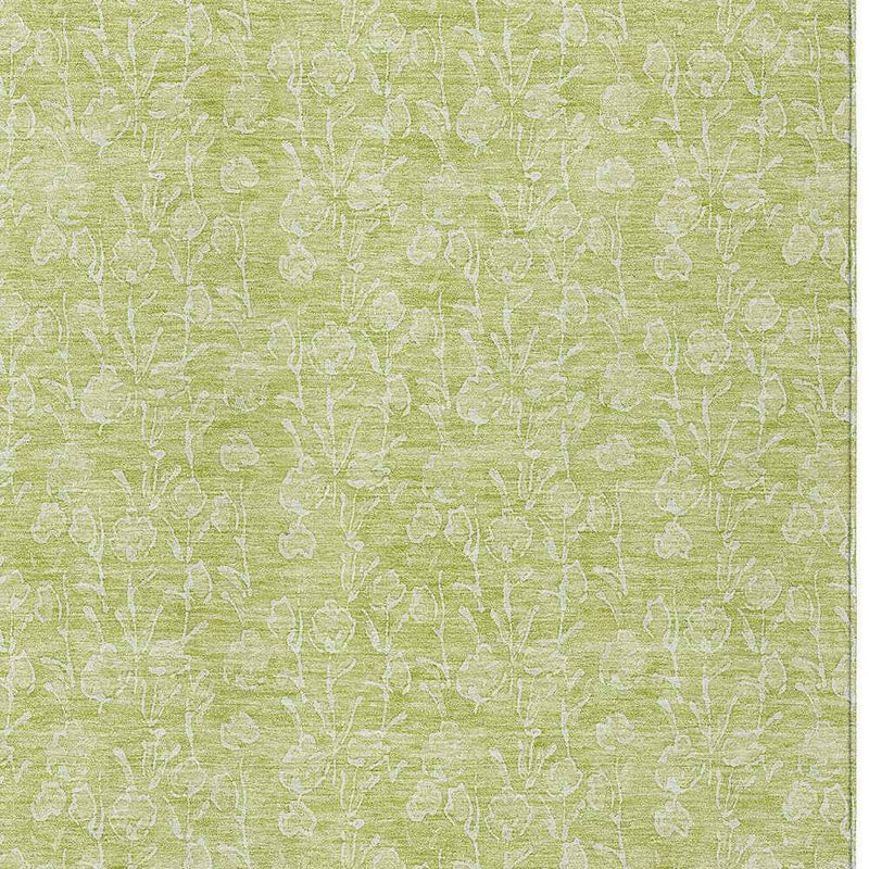 8' X 10' Artichoke Green And Ivory Floral Washable Indoor Outdoor Area Rug