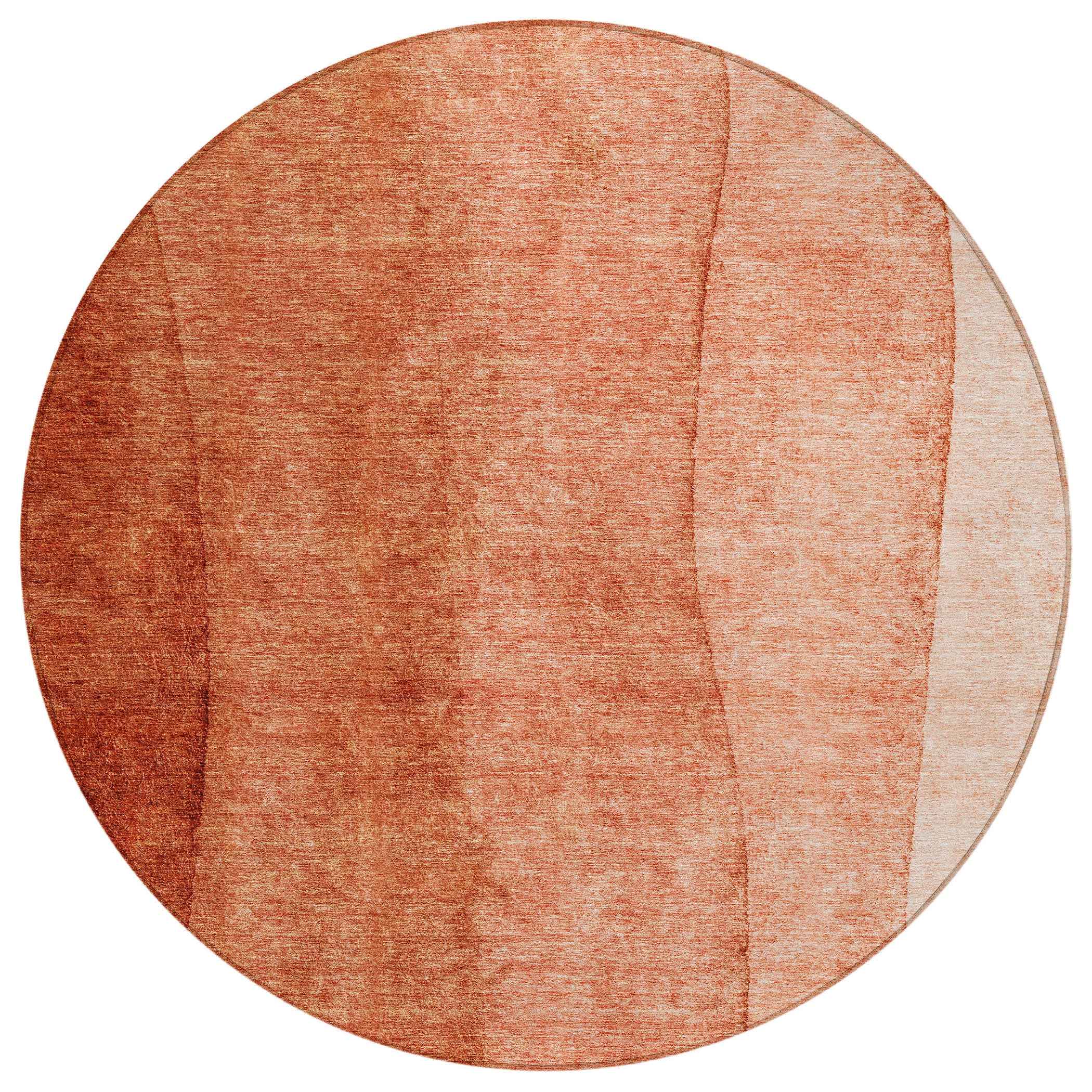 8' Red Copper And Terra Cotta Round Ombre Washable Indoor Outdoor Area Rug