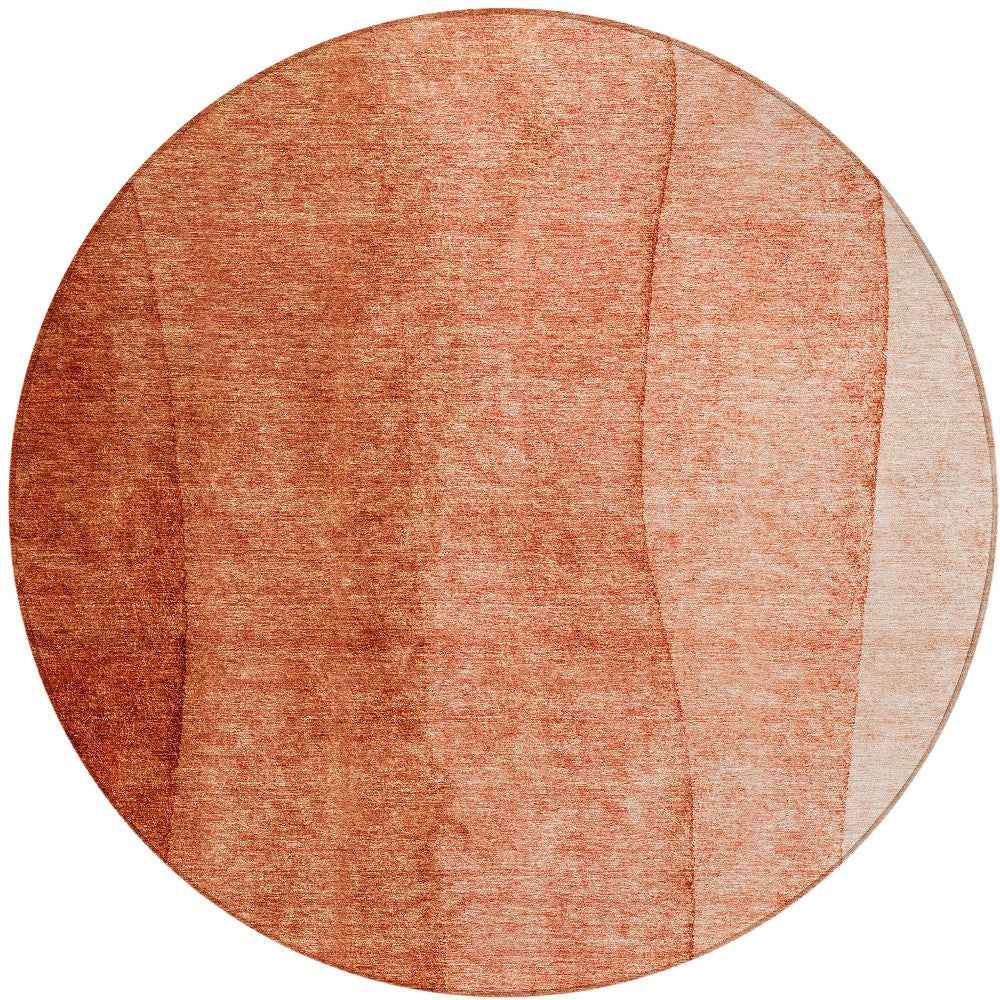 8' Red Copper And Terra Cotta Round Ombre Washable Indoor Outdoor Area Rug
