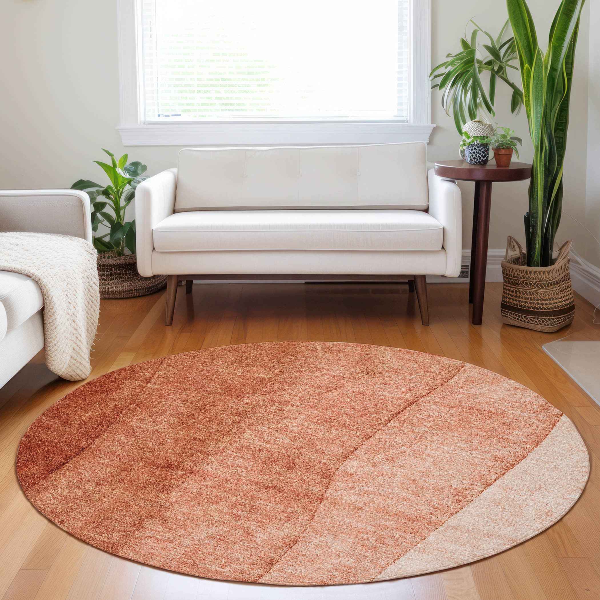 8' Red Copper And Terra Cotta Round Ombre Washable Indoor Outdoor Area Rug