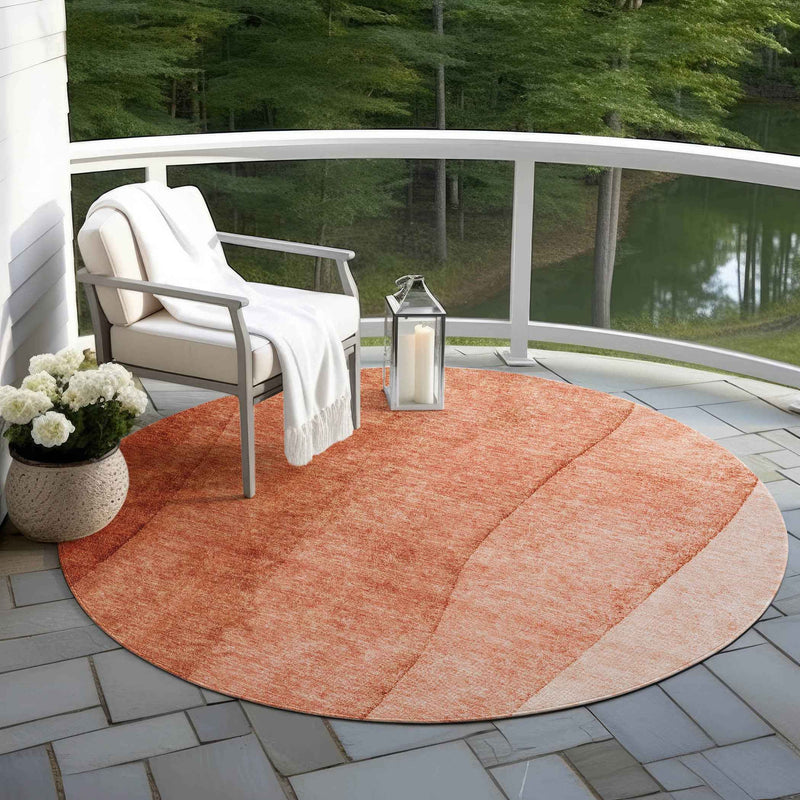 8' Red Copper And Terra Cotta Round Ombre Washable Indoor Outdoor Area Rug
