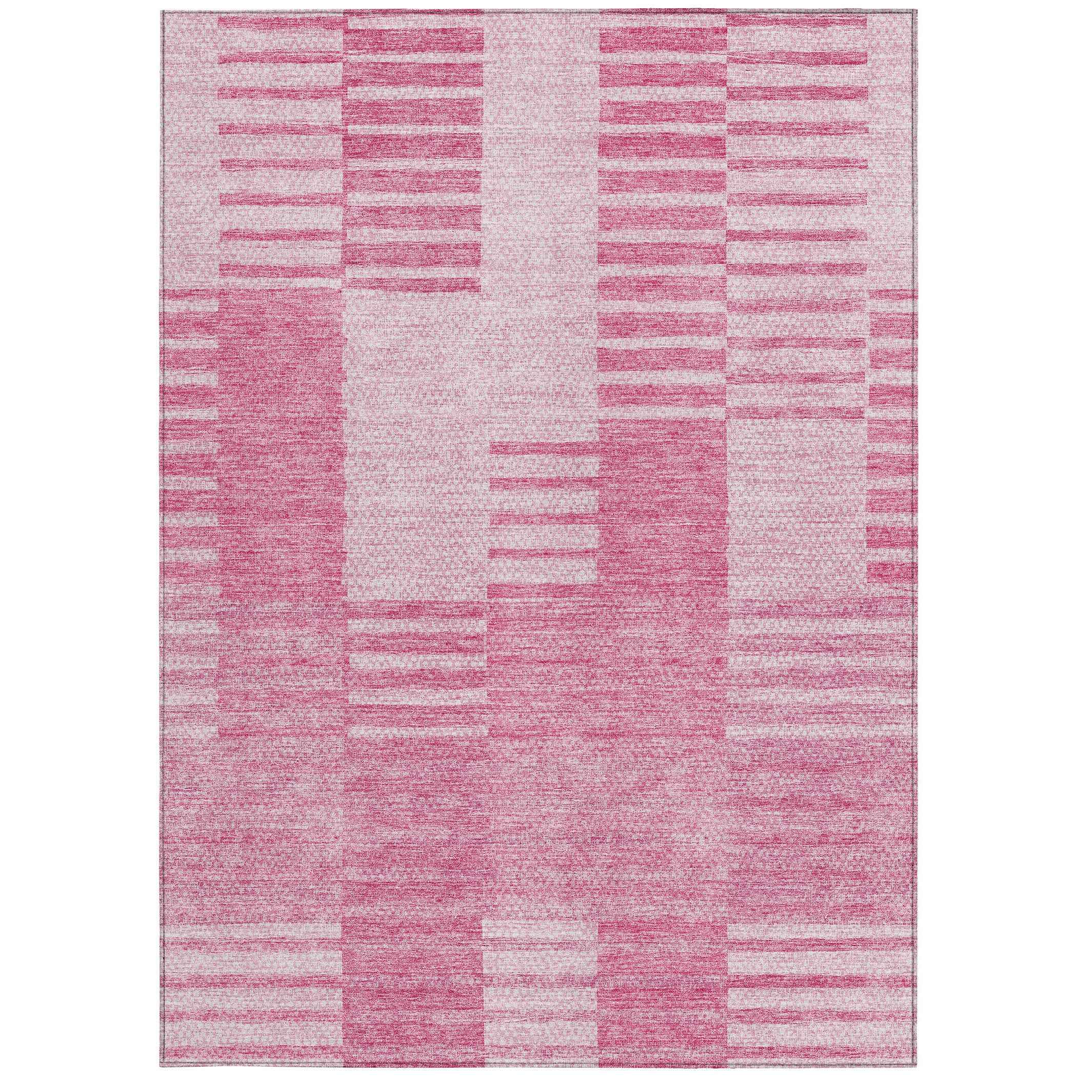 3' X 5' Pink And Blush Striped Washable Indoor Outdoor Area Rug