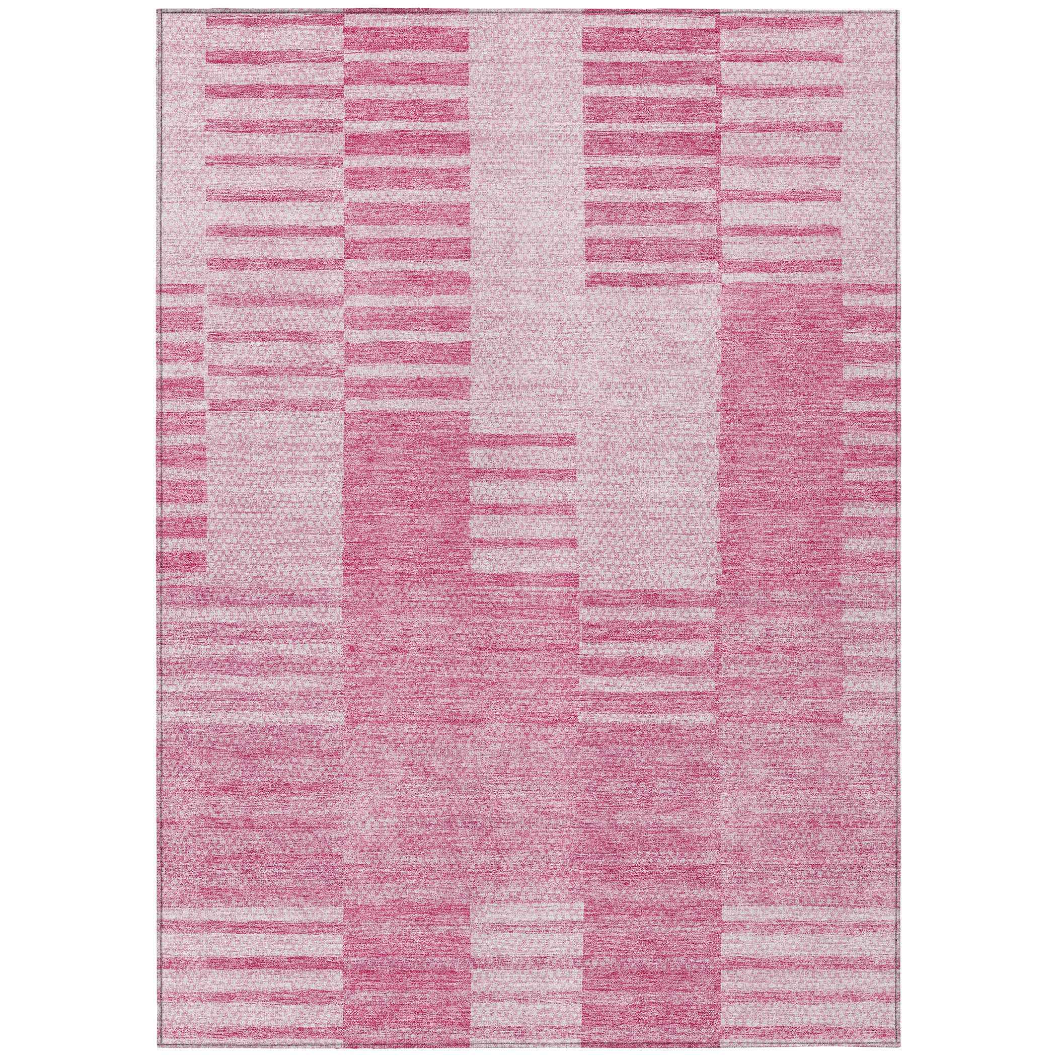 3' X 5' Pink And Blush Striped Washable Indoor Outdoor Area Rug