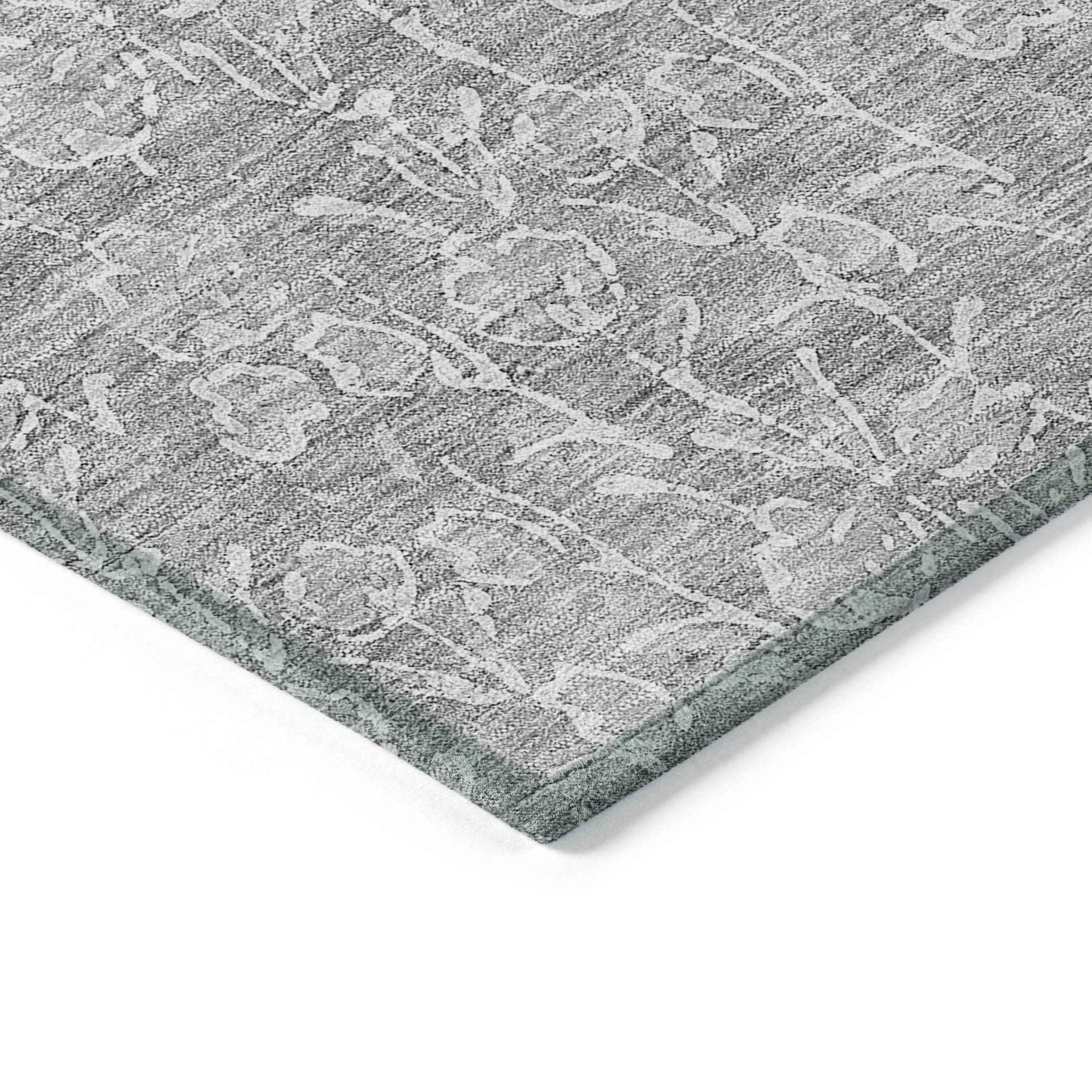 5' X 8' Silver And Ivory Floral Washable Indoor Outdoor Area Rug