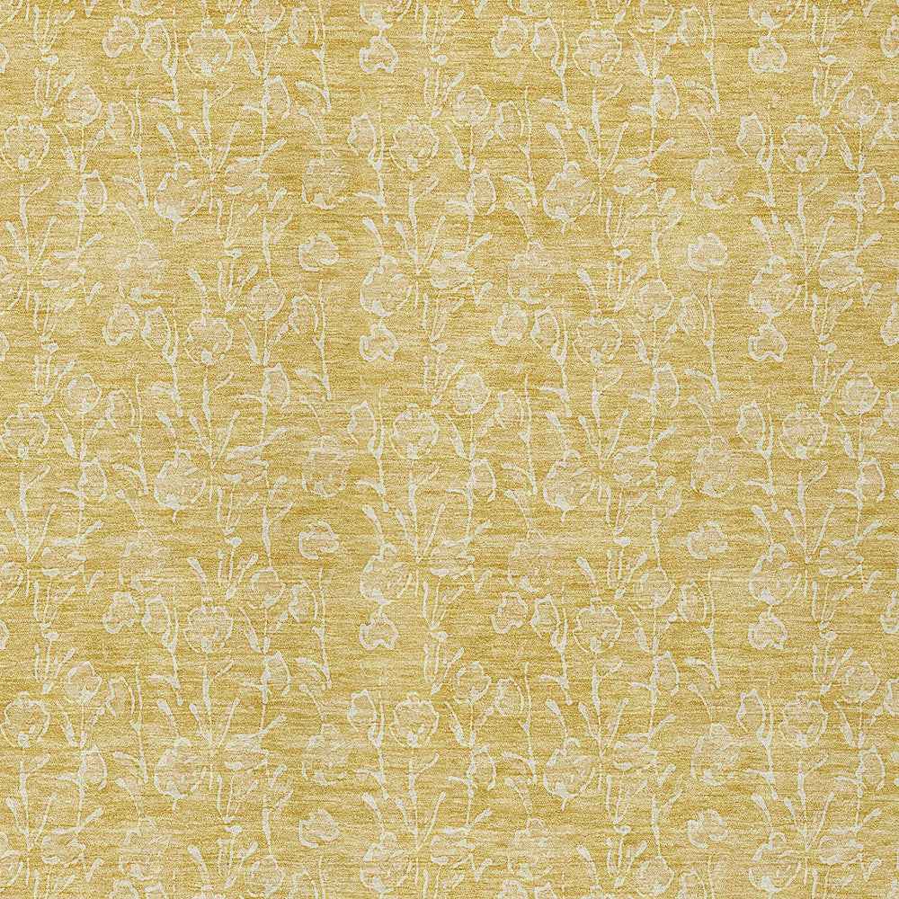 9' X 12' Gold And Ivory Floral Washable Indoor Outdoor Area Rug