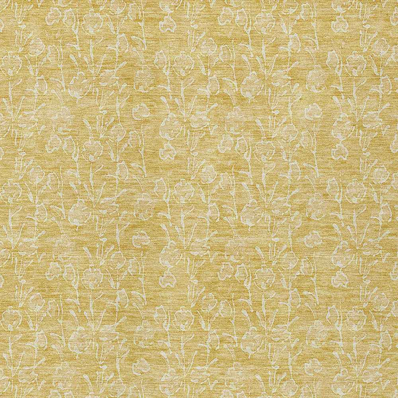 9' X 12' Gold And Ivory Floral Washable Indoor Outdoor Area Rug