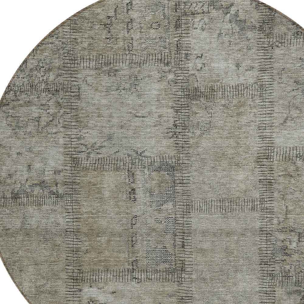 8' Taupe Brown And Beige Round Patchwork Washable Indoor Outdoor Area Rug
