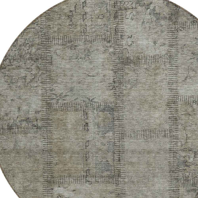 8' Taupe Brown And Beige Round Patchwork Washable Indoor Outdoor Area Rug