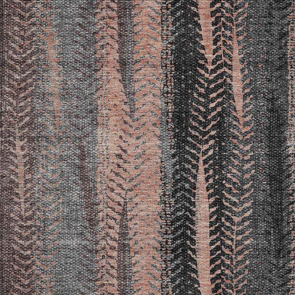 9' X 12' Blue Charcoal And Copper Botanical Leaves Washable Indoor Outdoor Area Rug