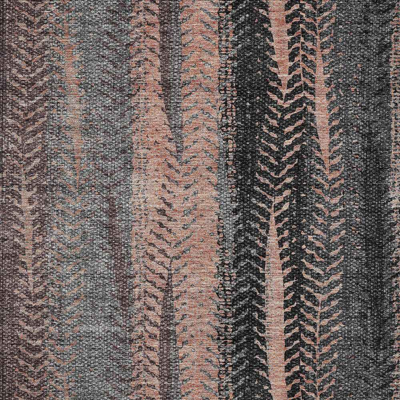 9' X 12' Blue Charcoal And Copper Botanical Leaves Washable Indoor Outdoor Area Rug