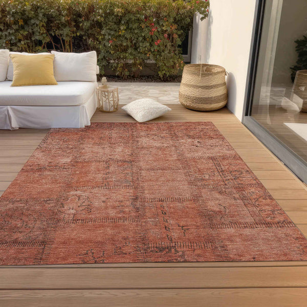 3' X 5' Salmon Copper And Gray Patchwork Washable Indoor Outdoor Area Rug