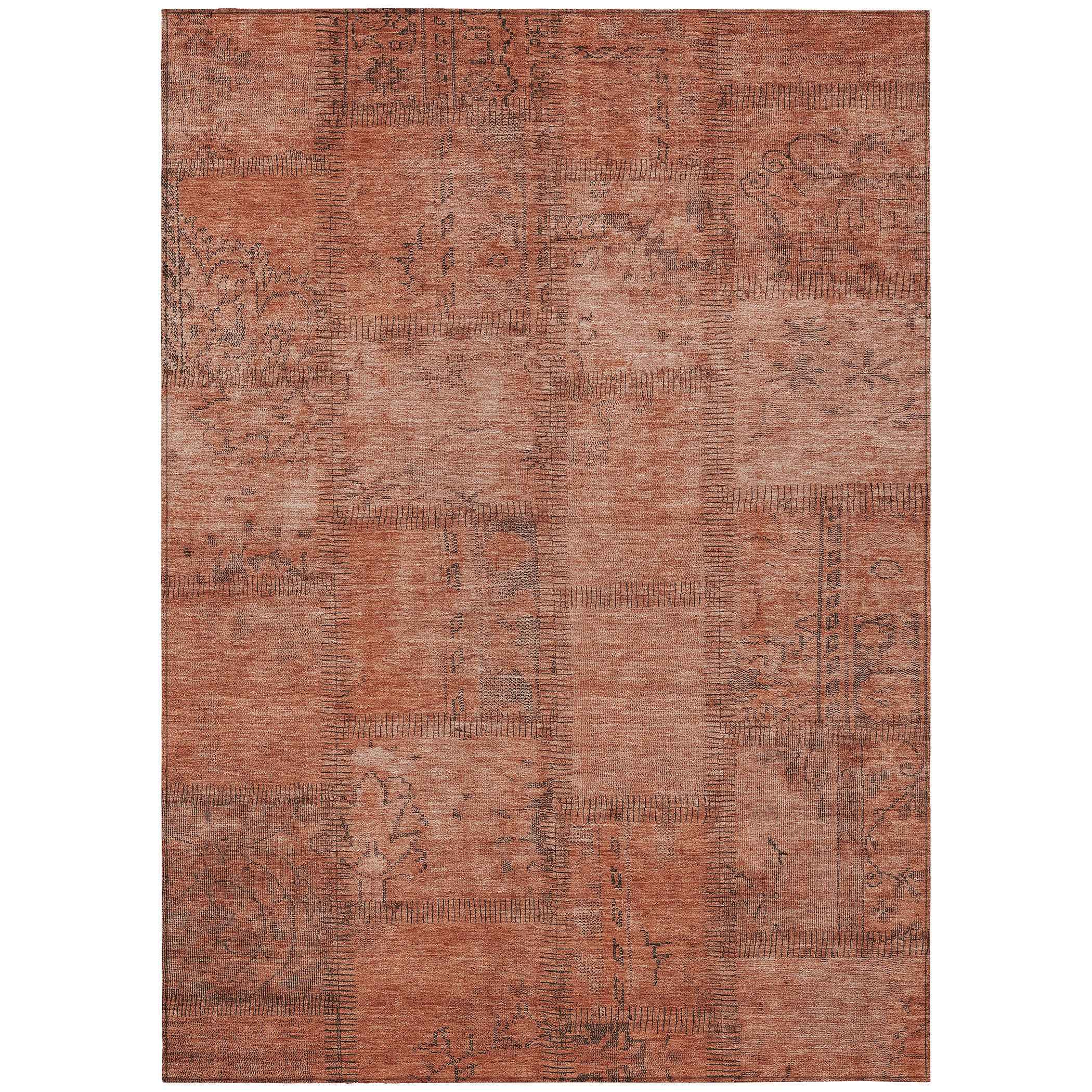 3' X 5' Salmon Copper And Gray Patchwork Washable Indoor Outdoor Area Rug