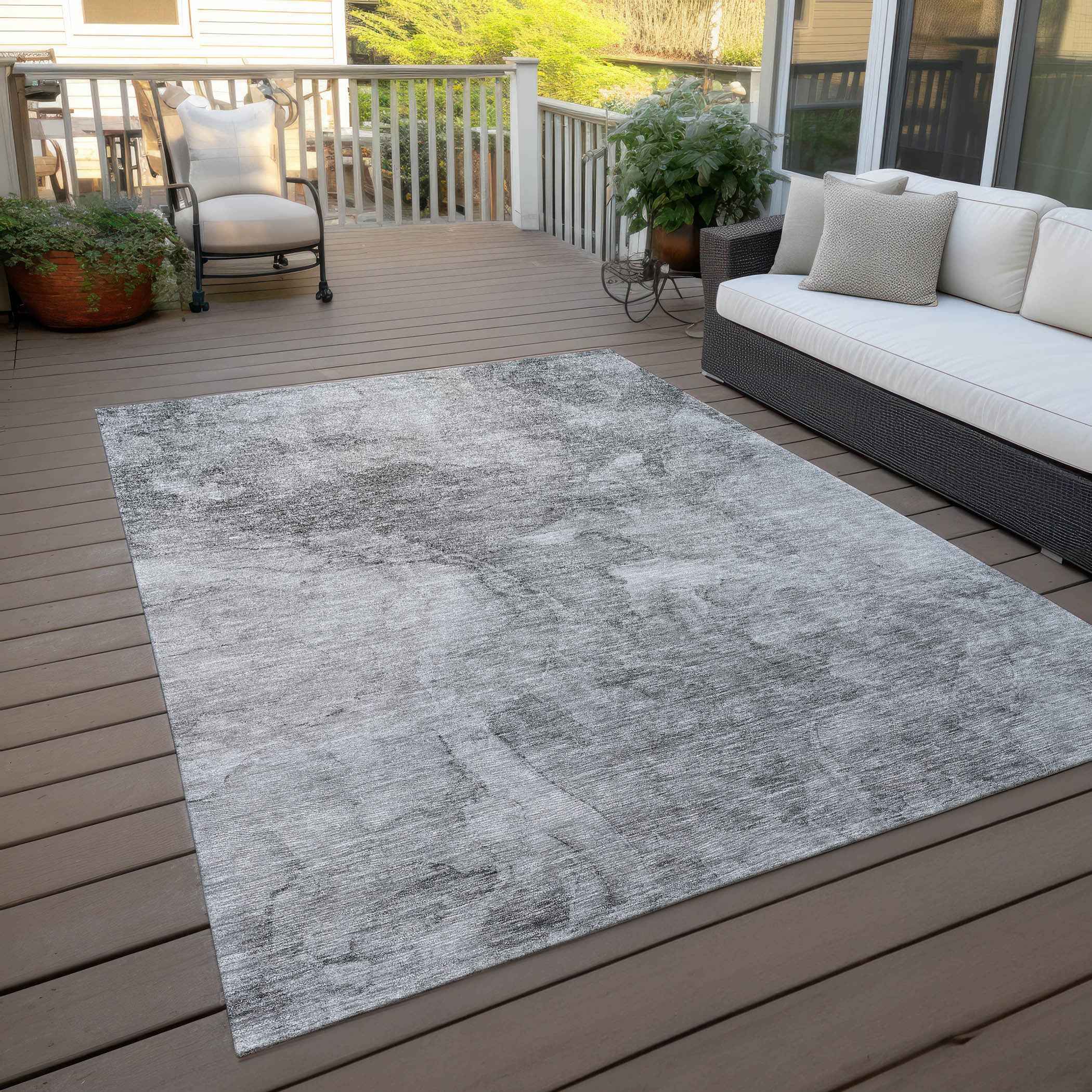 3' X 5' Gray Silver And Charcoal Nautical Washable Indoor Outdoor Area Rug