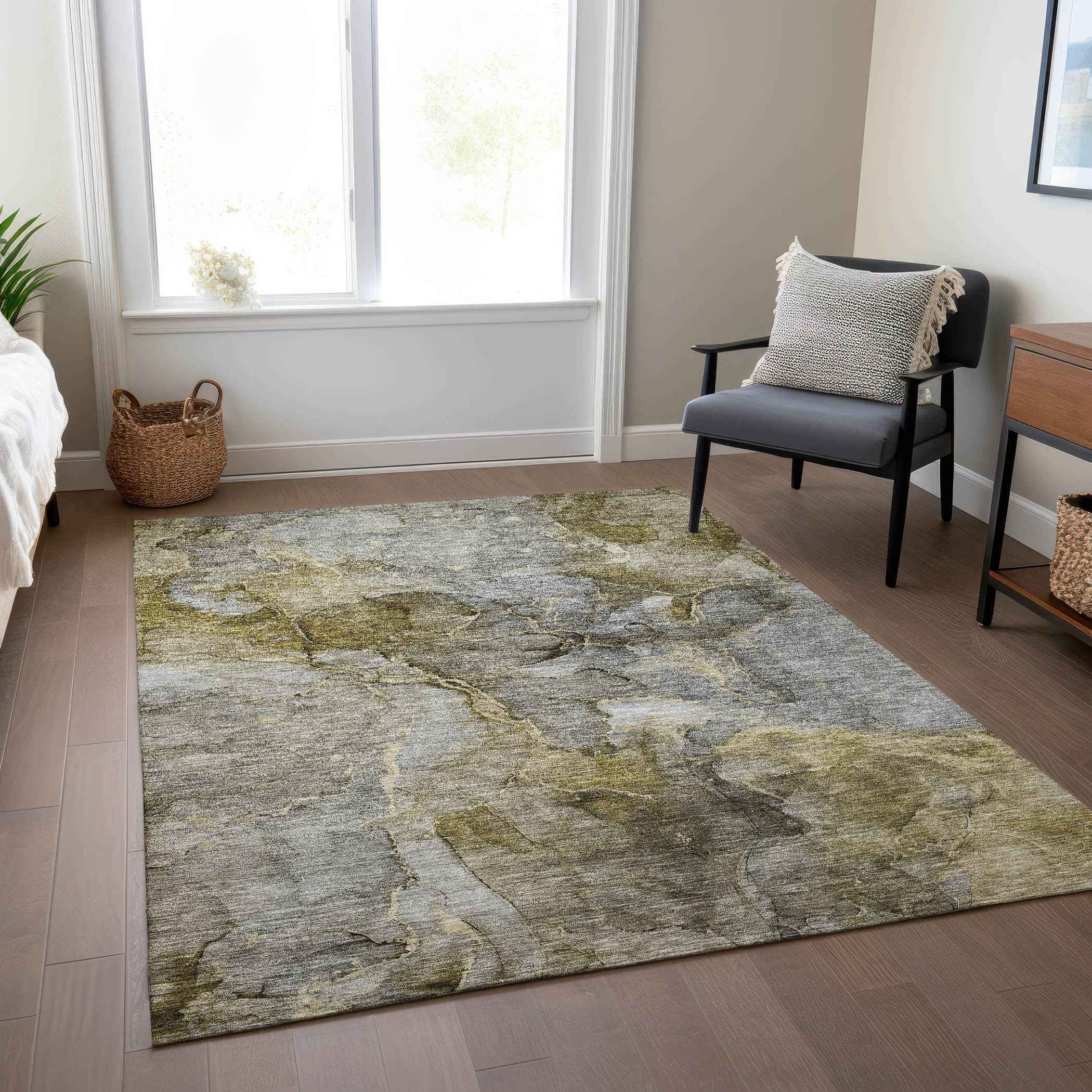 9' X 12' Taupe Brown And Gray Abstract Washable Indoor Outdoor Area Rug