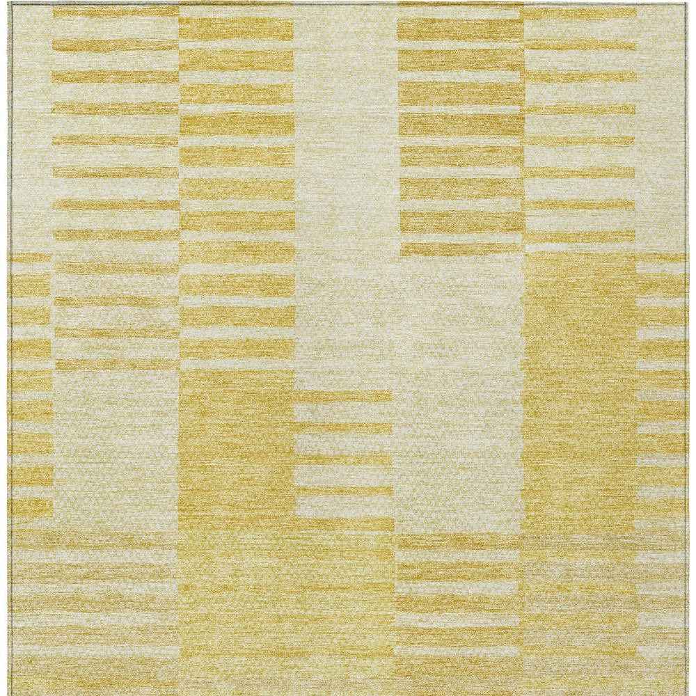8' X 10' Gold Wheat And Ivory Striped Washable Indoor Outdoor Area Rug