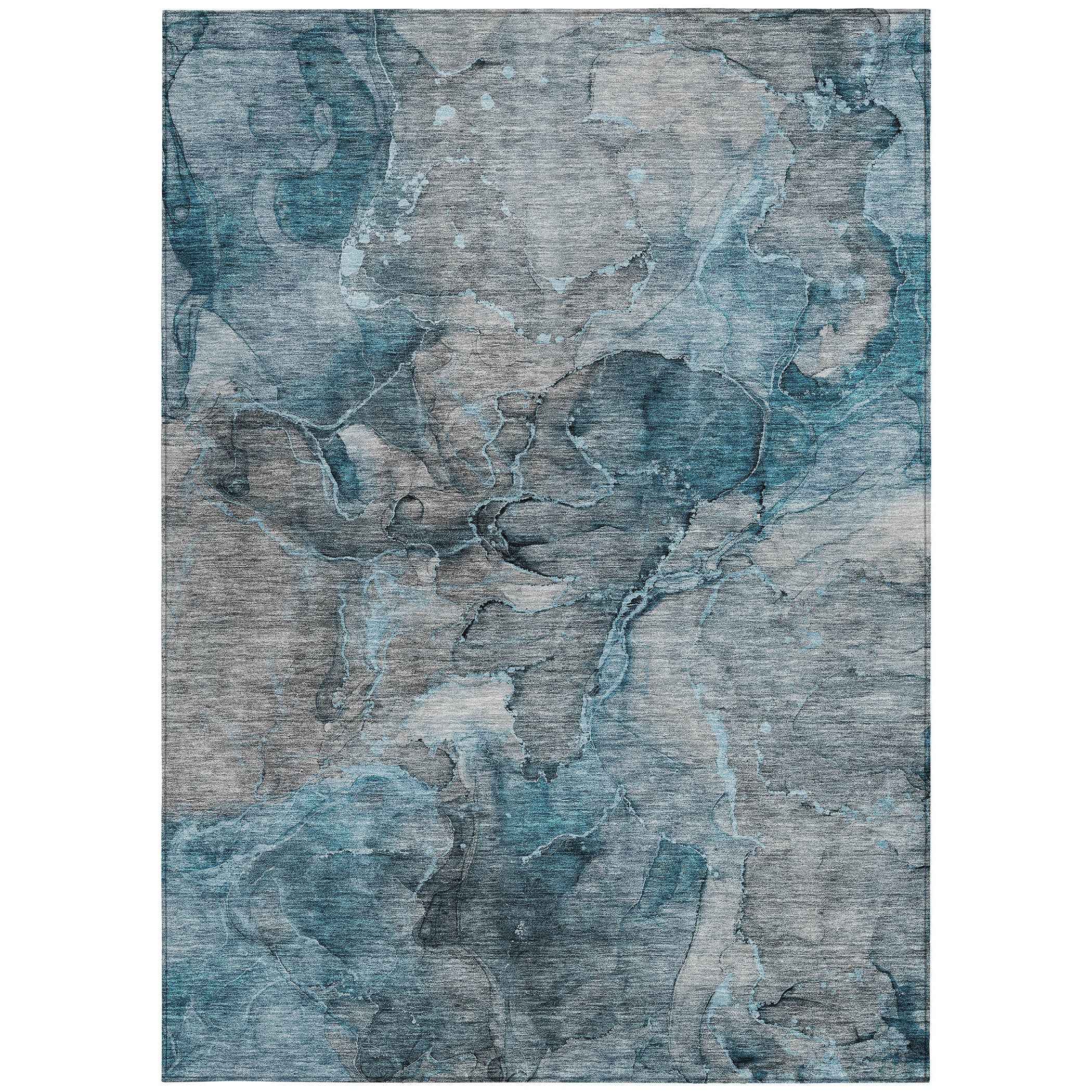 10' X 14' Teal Blue And Navy Blue Abstract Washable Indoor Outdoor Area Rug