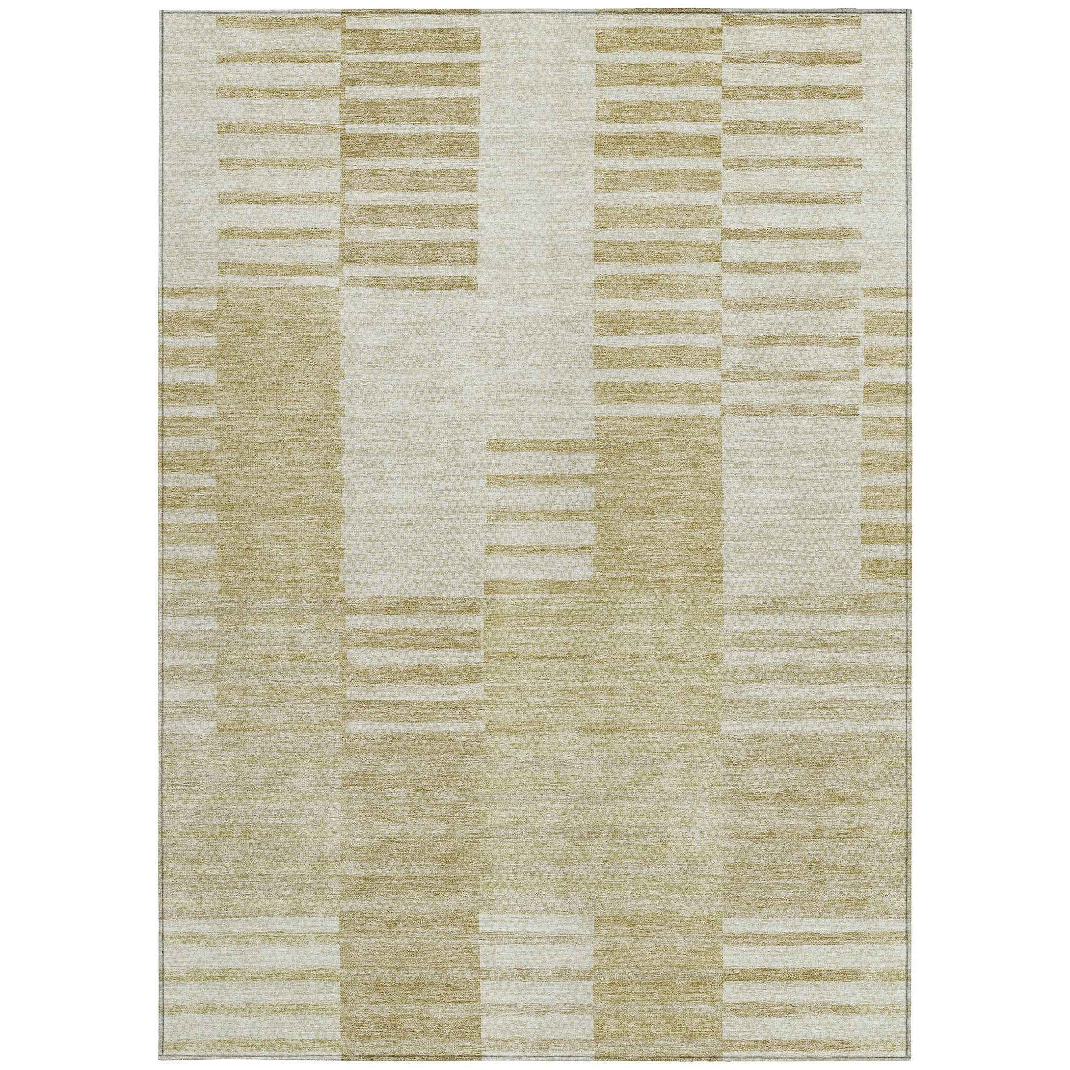 3' X 5' Beige And Ivory Striped Washable Indoor Outdoor Area Rug