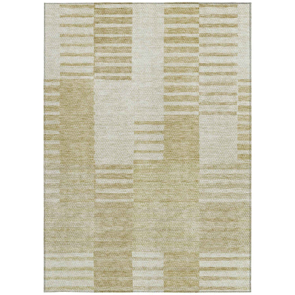 3' X 5' Beige And Ivory Striped Washable Indoor Outdoor Area Rug
