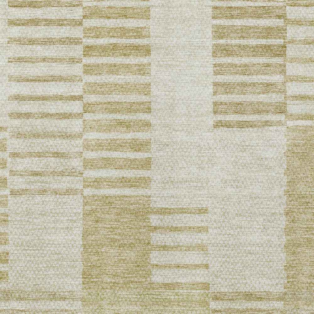 3' X 5' Beige And Ivory Striped Washable Indoor Outdoor Area Rug