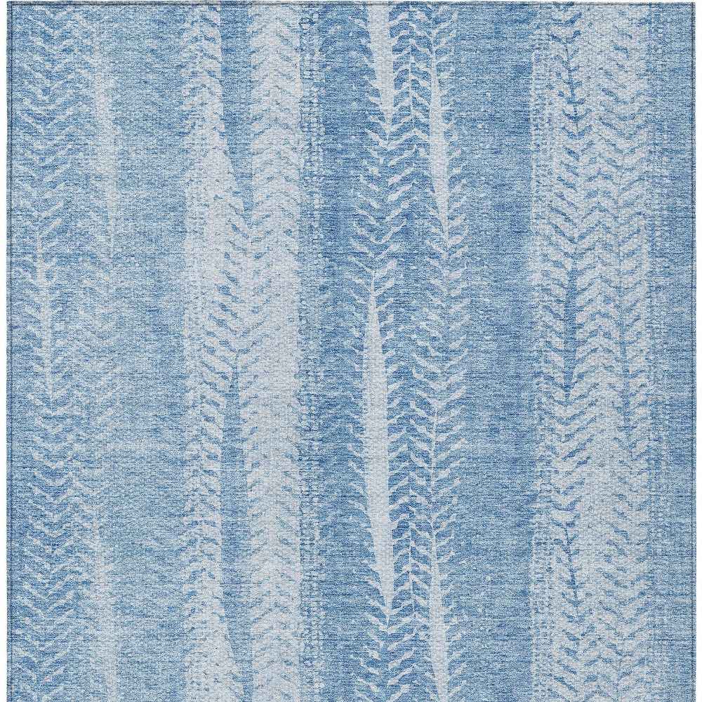 5' X 8' Sky Blue And Denim Blue Botanical Leaves Washable Indoor Outdoor Area Rug