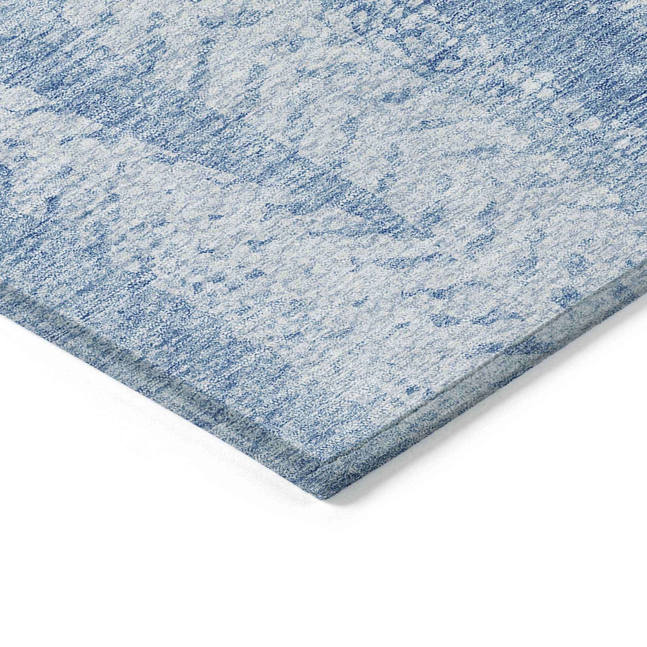 5' X 8' Sky Blue And Denim Blue Botanical Leaves Washable Indoor Outdoor Area Rug