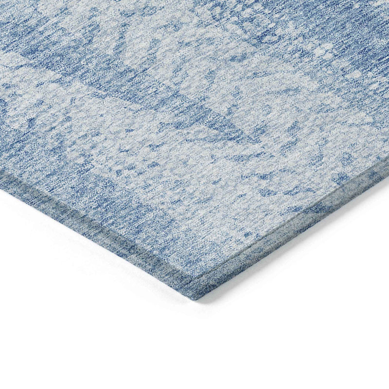 5' X 8' Sky Blue And Denim Blue Botanical Leaves Washable Indoor Outdoor Area Rug