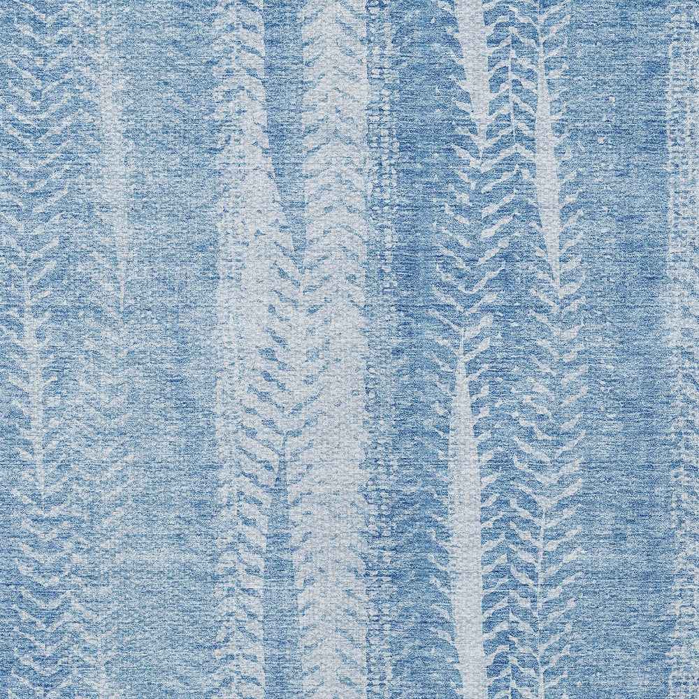 5' X 8' Sky Blue And Denim Blue Botanical Leaves Washable Indoor Outdoor Area Rug