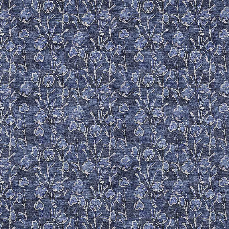 3' X 5' Navy Blue Denim Blue And Ivory Floral Washable Indoor Outdoor Area Rug