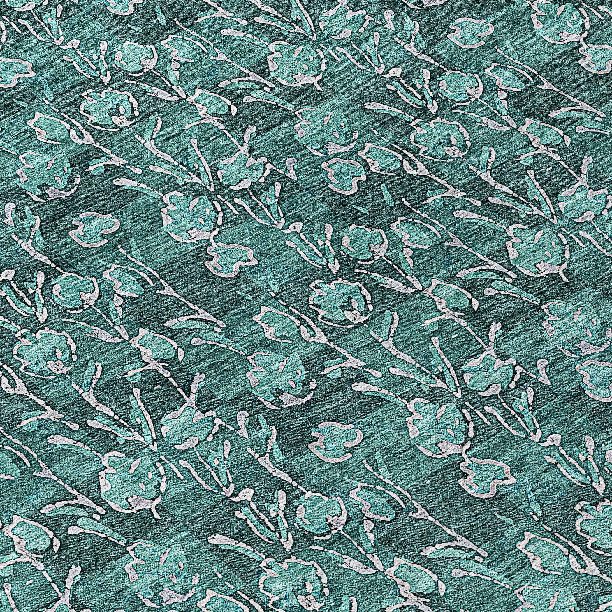 8' Teal Blue Aqua And Ivory Round Floral Washable Indoor Outdoor Area Rug