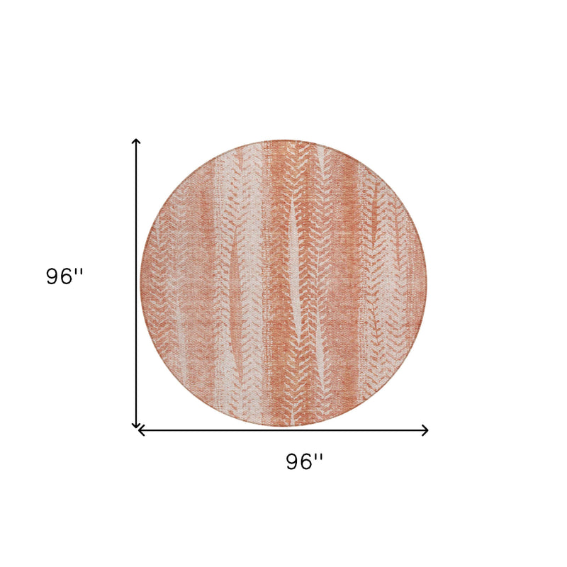 8' Orange And Salmon Round Botanical Leaves Washable Indoor Outdoor Area Rug