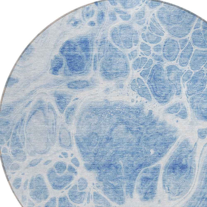 8' Sky Blue And Denim Blue Round Nautical Washable Indoor Outdoor Area Rug