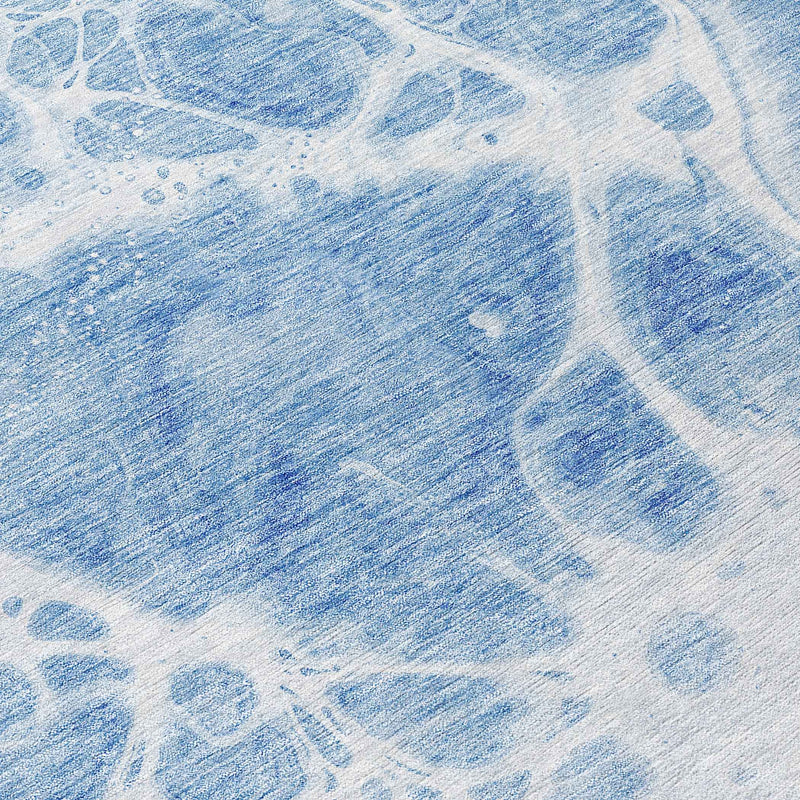 8' Sky Blue And Denim Blue Round Nautical Washable Indoor Outdoor Area Rug