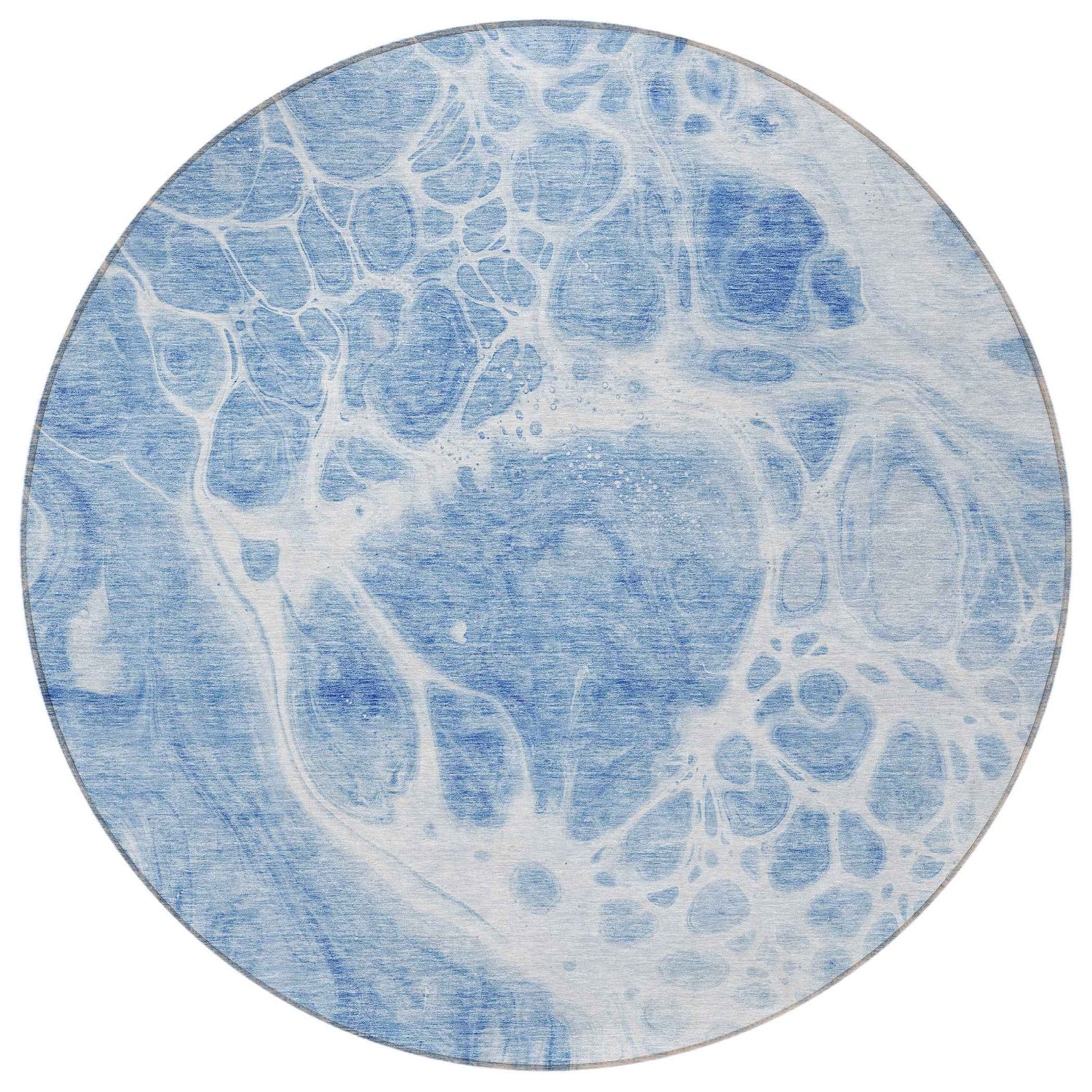 8' Sky Blue And Denim Blue Round Nautical Washable Indoor Outdoor Area Rug