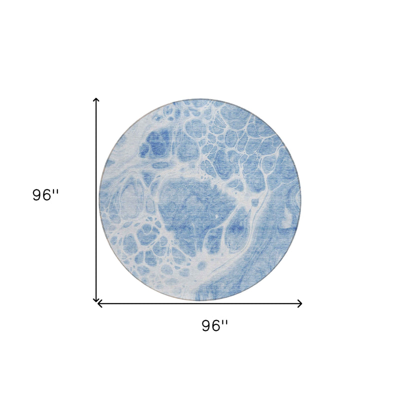 8' Sky Blue And Denim Blue Round Nautical Washable Indoor Outdoor Area Rug