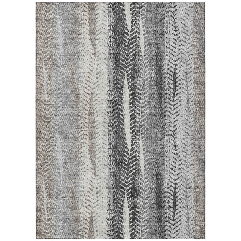 3' X 5' Khaki Ivory And Gray Botanical Leaves Washable Indoor Outdoor Area Rug
